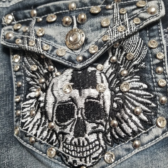 Skull Motorcycle Biker Jeans 33 inch - Picture 2 of 8